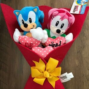 SEGA SONIC the HEDGEHOG & AMY ROSE Plush Valentine's Day 13" Bouquet Be Mine NEW